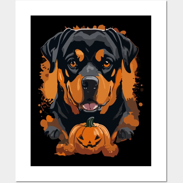 Rottweiler Dog Pumpkin Halloween Costume Wall Art by SamCreations